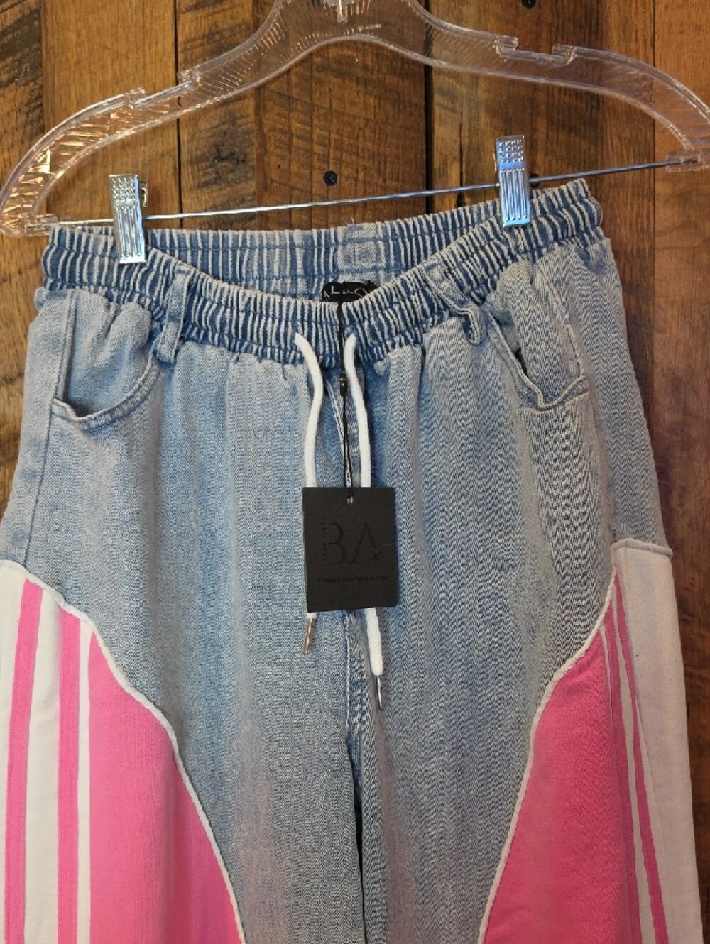 042p Colorblock Pink and Light Blue Cargo Joggers with Drawstring Waist - Picture 4 of 12